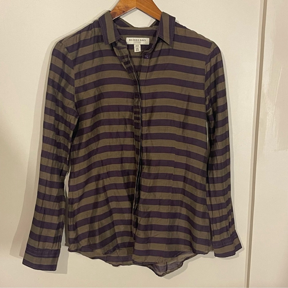 Burberry Silk Blend Striped Button Up Collared Blouse Size 6 - Picture 1 of 8